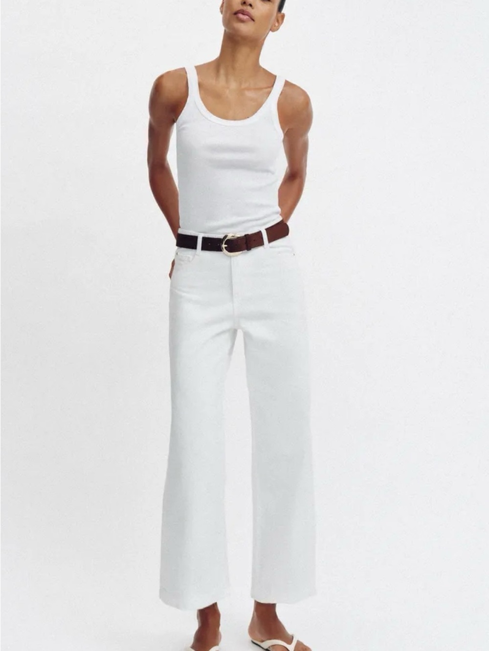 ZARA Wide-Leg Jeans Pieced Seem High Waist White Denim US Sz 8 NWT 30” inseam